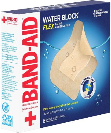 Band-Aid Water Block Flex Large Adhesive Pads - 100% Waterproof Bandages for Wound Care - 6 ct Large (Pack of 6) - Buy Online on GoSupps.com