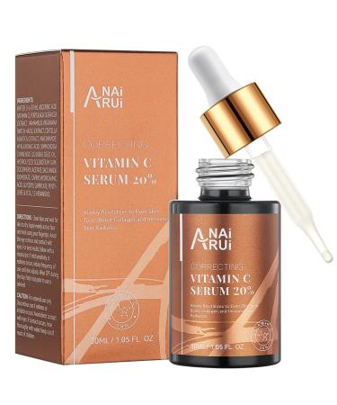 ANAIRUI Vitamin C Serum 20% with Hyaluronic Acid Vitamin E Reduce Fine Lines Wrinkles Dark Spots Uneven Skin Tone 1.05 FL. OZ