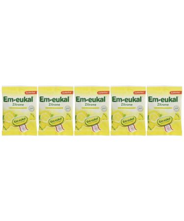Em-eukal Lemon Cough Drops with Vitamin C - Sugar-Free & Lactose-Free (5 x 75g) | International Shipping Available - Buy Online on GoSupps.com