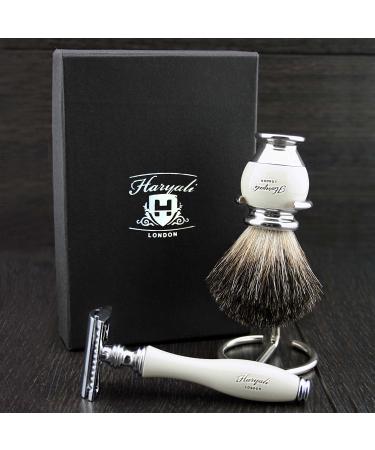 Mens Shaving Kit with Double Edge Safety Razor Brush and Brush Stand Perfect Set