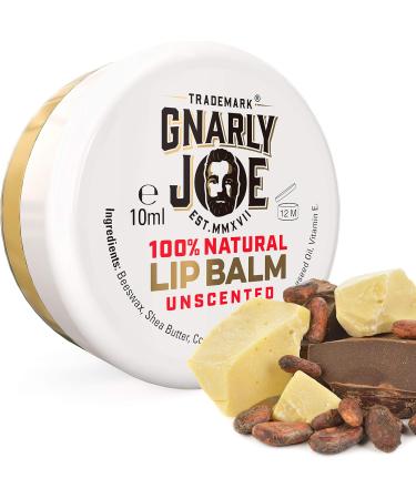 Gnarly Joe Moisturising Lip Balm - 10ml - 100% Natural Ingredients - Cocoa Butter - Coconut Oil - Beeswax - Vitamin E Oil - Lip Care - Organic Lip Balm - Lip Repair - Lip Moisturiser - (Unscented) - Buy Online on GoSupps.com