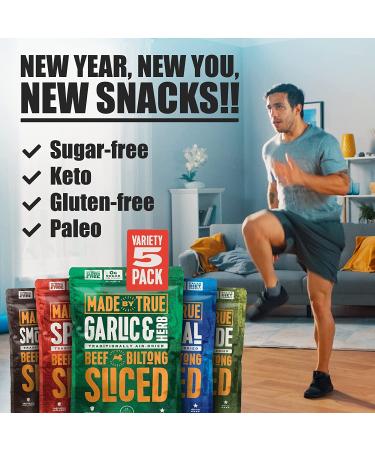 True Beef Sliced Bites Variety Pack (2 oz, Pack of 5) - All Natural Zero-Sugar Jerky Biltong - High Protein Keto Paleo Diet Snack - Sugar-Free Gluten-Free Carb-Free - Buy Online on GoSupps.com