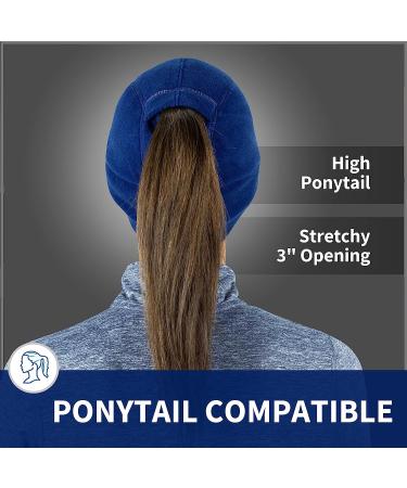 TrailHeads Fleece Ponytail Hat with Ear Warmer | Women's Adventure Hat - Heather Indigo - Buy Online on GoSupps.com