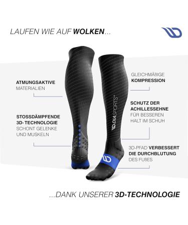 Diasports Runstars Compression Socks for Sports & Running | Premium Black/Blue Compression Socks for Marathon & Triathlon - Unisex L - Buy Online on GoSupps.com