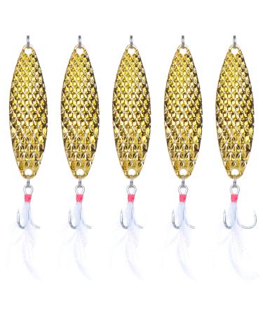 FREGITO 5pcs Fishing Lures Fishing Spoons, Trout Lures Bass Lures Hard Metal Spinner Baits for Salmon Bass Trout gold