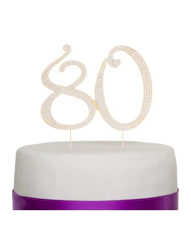 80 Cake Topper for 80th Birthday - Rhinestone Number Party Supplies & Decoration Ideas (Gold)