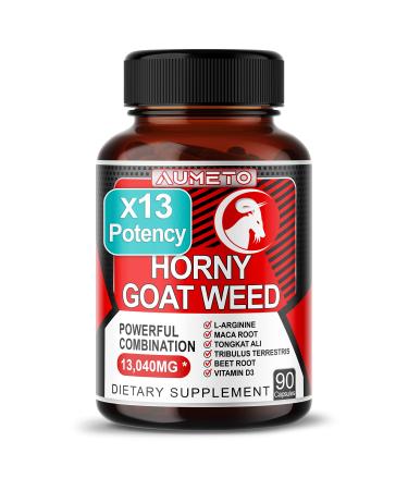AUMETO Horny Goat Weed 13040mg w L-Arginine Tribulus Terrestris Maca Root Tongkat Ali Beet Root- Energy Workout Memory Support 90 Days Supply (90 Count (Pack of 1))