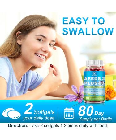 AREDS 2 Plus Eye Vitamins-40mg Lutein and 4mg Zeaxanthin with Astaxanthin 12mg,Vitamins C, E, Saffron & DHA - Eyebright,Blue Light Protection,Eye Health Support-160 Softgels 160 Count (Pack of 1) - Buy Online on GoSupps.com