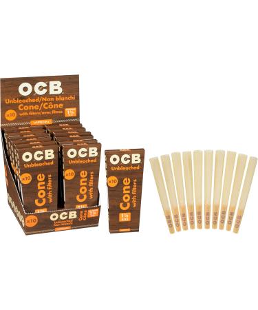 OCB Virgin Unbleached Pre-Rolled Rolling Paper Cones 1-1/4 Size (84mm) - 12 10-Packs - 120 Cones - Buy Online on GoSupps.com