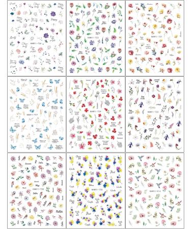 JMEOWIO 9 Sheets Spring Flower Nail Art Stickers Decals Self-Adhesive Colorful Summer Floral Nail Supplies Nail Art Design Decoration Accessories - Buy Online on GoSupps.com