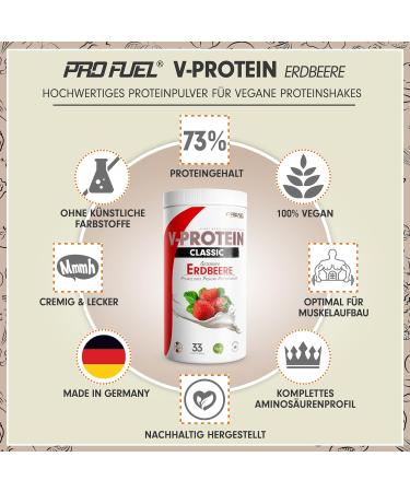 Vegan Protein Powder Strawberry 2x1kg - High Protein Pea Base Soy & Wheat Free Optimal Nutritional Value - 73.1% Protein Content | V-Protein - Buy Online on GoSupps.com