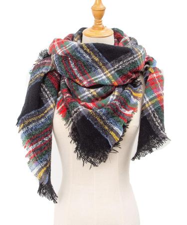 Ladies Black Cotton Triangular Scarf with Buttons | Large Cape Style Fashion Accessory - Buy Online on GoSupps.com