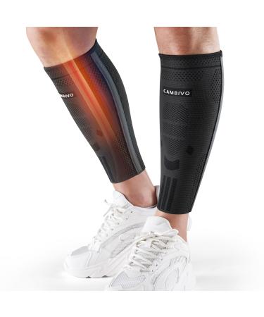 CAMBIVO Calf Compression Sleeves with Side Stabilizers for Men & Women - Shin Splint Support Leg Brace Guard for Running Black Small-Medium