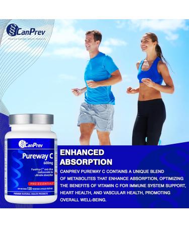 CanPrev Pureway C 600mg Advanced Formula 120 V-Caps - Enhanced Absorption Vitamin C Ascorbic Acid with Citrus Bioflavonoids - Supports Well-Being and Vitality - Buy Online on GoSupps.com