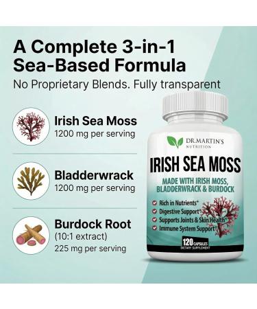 2625mg Irish Sea Moss Supplement 120 Capsules | SeaMoss Bladderwrack Burdock Root Capsules | Contain 92 Vitamins & Minerals For Immunity Gut Joint & Skin Health | Support Thyroid Energy & Digestion - Buy Online on GoSupps.com