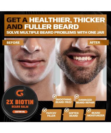 Buy 2X Biotin Beard Balm - Vegan Leave-In Conditioner & Moustache Wax | Facial Hair Moisturizer & Strengthener with Castor Oil - 2 Oz - Buy Online on GoSupps.com