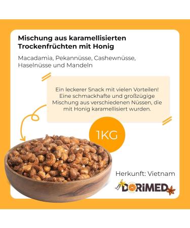 Caramelized Honey Nut Mix 1 kg | Cashew Almond Macadamia & Pecan | Sweet Snack | Dorimed - Buy Online on GoSupps.com
