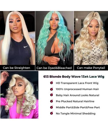 QAVA 613 Blonde Human Hair Wig 22 Inch Body Wave HD Lace Front 180% Density - Brazilian Virgin Hair, Pre Plucked, Can be Dyed - Women's 13X4 Frontal Wig with Baby Hair - Buy Online on GoSupps.com