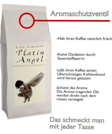 C&T "Platin Angel" Decaffeinated Espresso | 1000g Decaffeinated Coffee Beans | Decaffeinated Arabica Coffee + Spicy + Fruity + Low Acidity + Decaffeinated - Buy Online on GoSupps.com