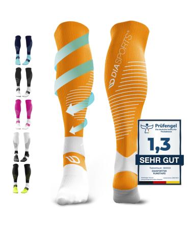 Diasports runstars compression socks for sports running marathon and triathlon |Runstars Premium compression socks with even compression and reinforced heel for women and men orange L - Buy Online on GoSupps.com