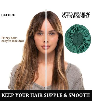 2PCS Large Satin Bonnet Set for Sleeping | Silk Hair Wrap Sleep Cap - Black & Hunter Green | Elastic Band | Big Bonnets for Black Women Hair Care - Buy Online on GoSupps.com
