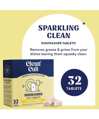 Cleancult Lemongrass Dishwasher Pods - 32 Eco-Friendly Dishwashing Tablets - Coconut-Based Formula - Spotless Clean Dishes - 32 Count - Buy Online on GoSupps.com