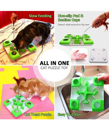 AQluming Cat Puzzle Feeder Treat Toy - Slow Food Dispenser in Green - Buy Online on GoSupps.com