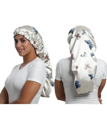 SAYMRE Satin Bonnet for Braids & Curly Hair | Adjustable Sleep Cap | Small-XX-Large | Long Butterfly Design - Buy Online on GoSupps.com