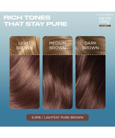 Clairol Nice n Easy Pure Brunettes Hair Colour | Pure and Rich Brown Tones | Smooth Natural Hair Colour | With Pre-Colour Serum | 100% Grey Coverage | 6.5PB Lightest Latte Brown| Permanent Hair Dye - Buy Online on GoSupps.com
