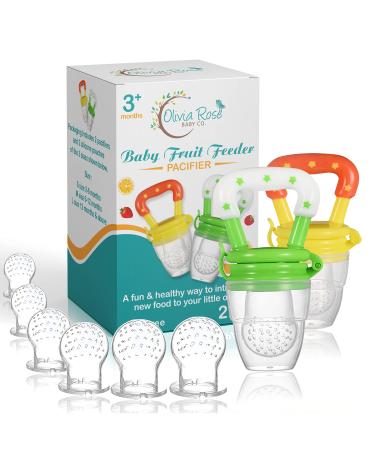 Baby Fruit Feeder Pacifier (2 Pack) Fresh Food Feeding Teether for Toddler BPA Free Soothing Gum Relief Infant Silicone Teething Toy Includes All The Sizes of The Silicone Nipple Pouches