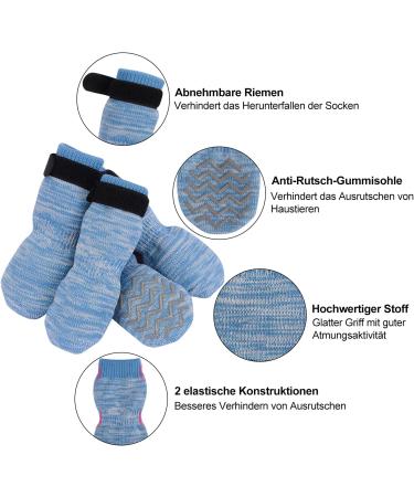 Petloft Anti-Slip Dog Socks - 4 Pack Indoor Slide-Resistant Socks for Small & Medium Dogs Cats Puppies | Adjustable Fastening Tape | Light Blue Paw M - Buy Online on GoSupps.com