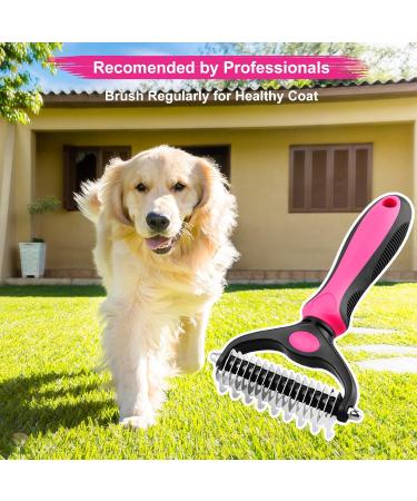 MEKEET Pet Dog Grooming Comb - 2-in-1 Deshedding & Dematting Brush | Double-Sided Undercoat Rake for Long & Medium Hair Cats and Dogs in Red - Buy Online on GoSupps.com