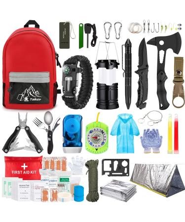 Emergency Survival Kit, 151 Pcs Survival Gear First Aid Kit, Outdoor Trauma Bag with Tactical Flashlight Knife Pliers Pen Blanket Bracelets Compass for Camping Earthquake or Adventures