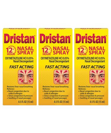 Dristan 12-Hour Nasal Spray Decongestant Fast-Acting Sinus and Nasal Congestion Relief from Colds Hay Fever and Allergies Oxymetazoline HCI .5 Fl Oz (Pack of 3)
