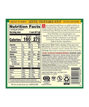 Organic Vegan Gluten-Free Lentil Vegetable Soup - Amy's 14.5 oz (Pack of 12) - Buy Online on GoSupps.com