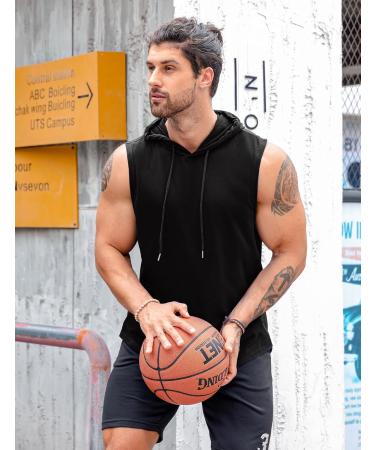 Babioboa Men's Black Sleeveless Hoodie Tank Top - Stylish Workout Muscle Shirt for Gym Fitness - Buy Online on GoSupps.com