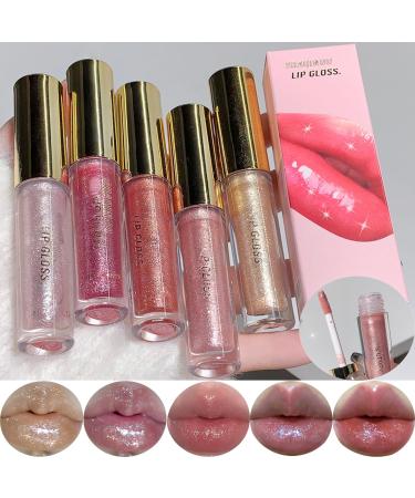 5 Colors Shimmery Glitter Lip Gloss Liquid Lipstick Set Plumping Hydrating Lip Glow Oil High Shine Sparkling Color Lipstick Makeup
