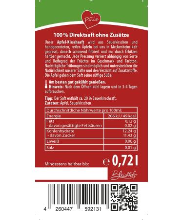 Buy Bleichhof Apple Cherry Direct Juice - 100% Natural Vegan Juice (6-Pack 6x0.72L) - No Added Sugar - International Shipping Available - Buy Online on GoSupps.com