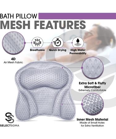 Premium Bath Pillow for Tub - Neck and Back Support | Spa Headrest for Bathtub and Hot Tub - Grey | Bath Accessories for Women - Buy Online on GoSupps.com