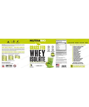 NutraBio Grass Fed Whey Isolate Protein Powder - Matcha Latte 2lb - 25G Protein Per Serving - Sugar Free Lean Muscle Supplement - Buy Online on GoSupps.com