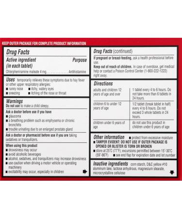 Leader 4 Hour Allergy Relief Chlorpheniramine Maleate Tablets Antihistamine 4 mg 100 Count Pack of 3 - Buy Online on GoSupps.com