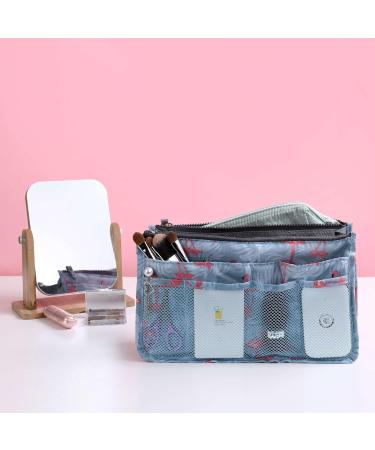 Yueming Printed Handbag Organizer - 13 Bag Cosmetic & Diaper Organizer with Handle (28x18x10cm) - Versatile Zip Carrier in Coffee Flower Design - Buy Online on GoSupps.com