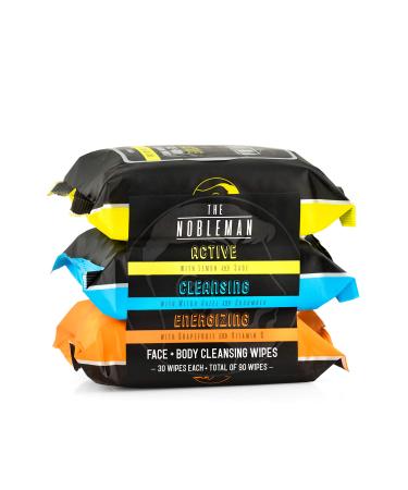 Men's Active/Cleansing/Energizing Face + Body Cleansing Wipes - 3 Pack ( 90ct )