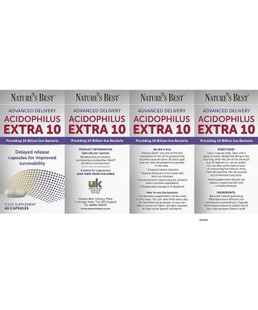 Acidophilus Extra 10 Billion High Strength Live Bacteria Supplement - 60 Delayed Release Capsules for Digestive Health - UK Made - Buy Online on GoSupps.com