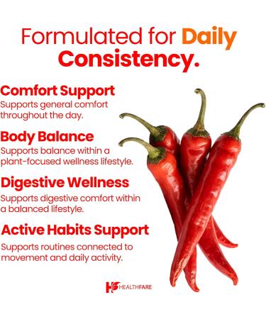 HealthFare Cayenne Pepper Capsules 600mg | 200 Vegan Pills | 45 000 Heat Units (HU) | Cardiovascular Circulation & Digestive Support | High Potency Herbal Extract | Non-GMO Gluten-Free | Made in USA - Buy Online on GoSupps.com