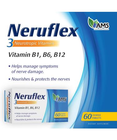 America Medic & Science NeruFlex 60ct Nerve Support Supplement with Essential B-Vitamins Supports Nervous System Health & Energy Production 60 Tablets - Buy Online on GoSupps.com