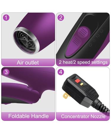 1600W Compact Travel Hair Dryer | Lightweight Quiet Folding Handle | CONFU Ceramic Tourmaline with Diffuser - Purple - Buy Online on GoSupps.com