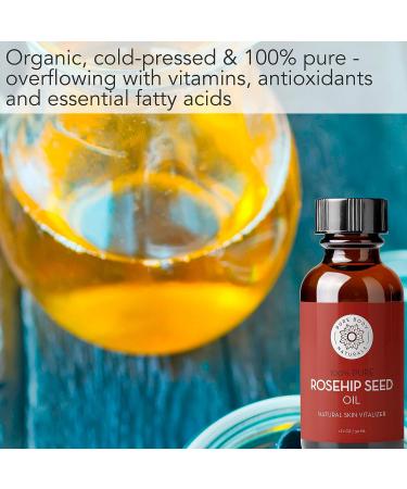 Pure Body Naturals Rosehip Facial Oil 1 fl oz - Cold Pressed & Unrefined - Moisturizes Face, Nails, Hair & Skin - Buy Online on GoSupps.com