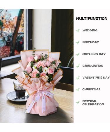 Pink Flower Wrapping Paper Bouquet with Gold Border Design Korean Paper Style Bouquet Wrapping Paper Waterproof Bouquet Paper Gift Wrap Floral Wrapping Paper Papel Para Flores Flower Bouquet Wrap Flower Wrap Paper for Diy Making Gift Packages for Mother's - Buy Online on GoSupps.com