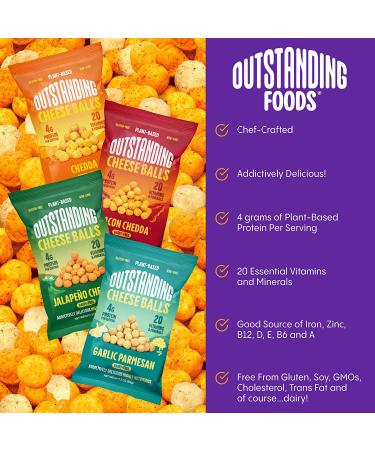Outstanding Foods Vegan Cheese Balls - Plant Based Dairy Free Gluten Free Low Carb Kosher Snacks - 3oz 3 Pack, Chedda Flavor - Source of 20 Essential Vitamins and Minerals - Buy Online on GoSupps.com
